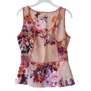 Collective Concepts Womens M Spring Summer Sheer Boho Floral Tank Top Blouse